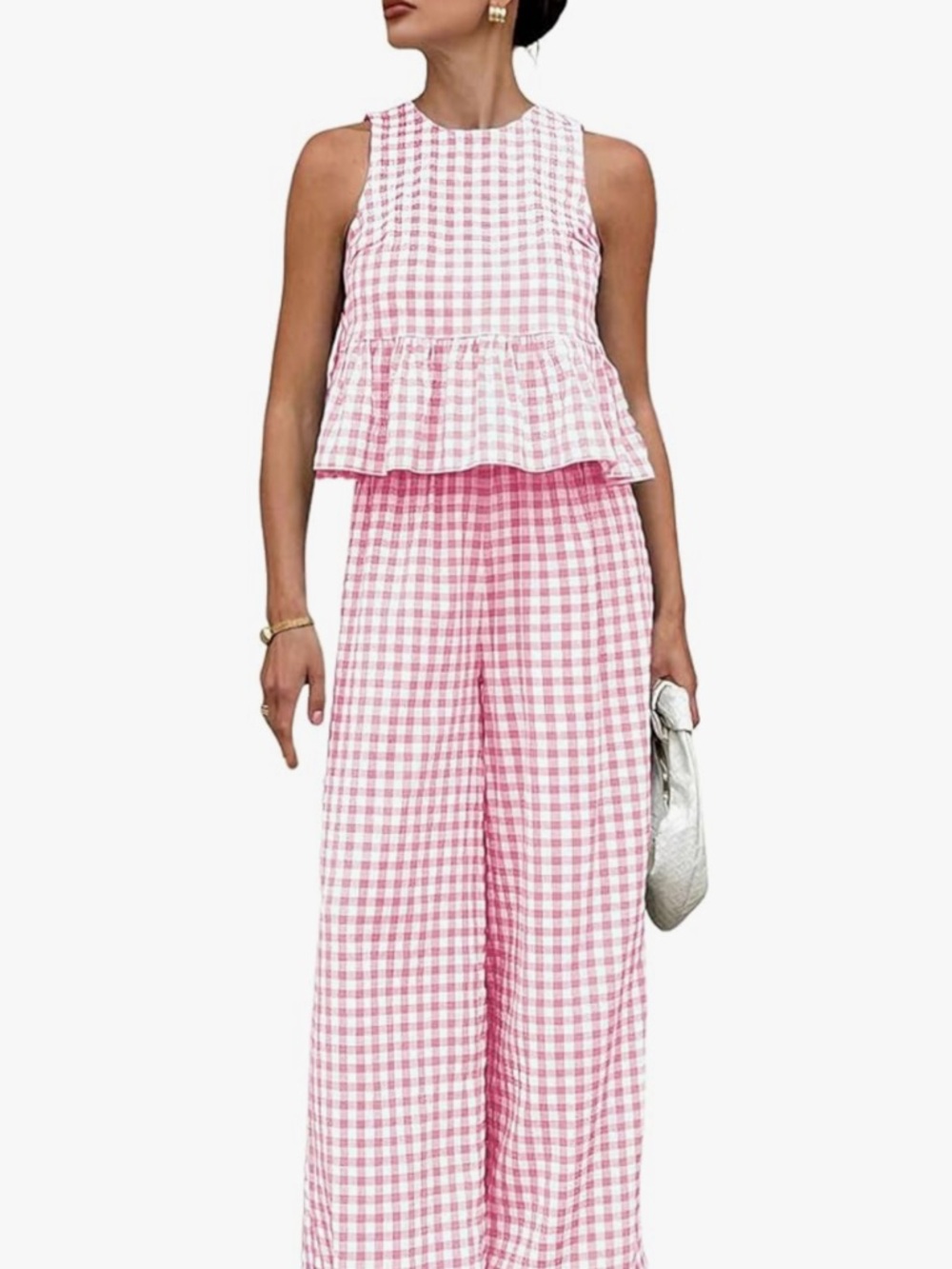 Pink Gingham Two-Piece Top and Pants Set BNWT SZ XL